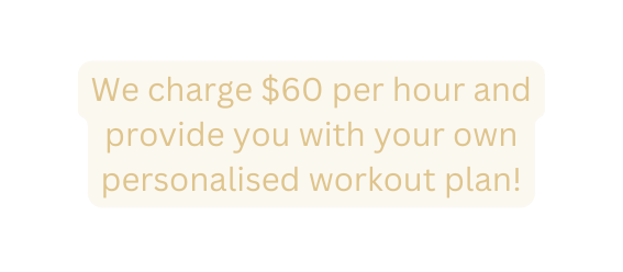 We charge 60 per hour and provide you with your own personalised workout plan